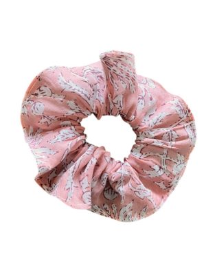 Chouchou élastique pour cheveux en tissu fleuri imprimé au blockprint en Inde vert d’eau Ma Jungle Family Bleu bagru Rose couleurs terre turquoise fleurs gris céladon