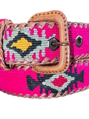 Ceinture brodée ethnique, coton tisse a la main, Guatemala, cuir véritable tresse. Là mansa, latch, Ma Jungle Family, l’île bleue, bordeaux, très colorée