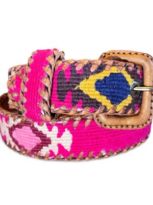 Ceinture brodée ethnique, coton tisse a la main, Guatemala, cuir véritable tresse. Là mansa, latch, Ma Jungle Family, l’île bleue, bordeaux, très colorée