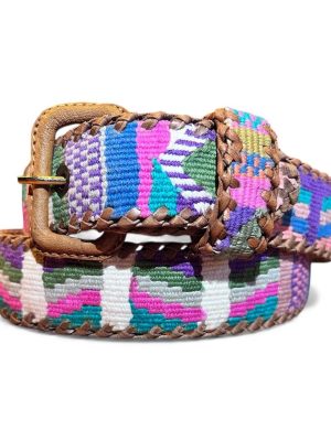 Ceinture brodée ethnique, coton tisse a la main, Guatemala, cuir véritable tresse. Là mansa, latch, Ma Jungle Family, l’île bleue, bordeaux, très colorée