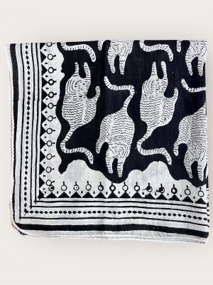 Foulard en voile coton indien imprimés au blockprint en Inde, bleu, moutarde, rouge, bordeaux, vert, rose, fleuris, damiers, tigres, violet, léopard, bellemme collection, au bonheur du jour, Jamini, kirane, Ma Jungle Family