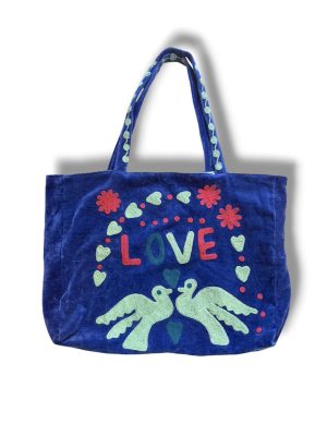Sac de plage en velours brodé LOVE bleu électrique Ma JUngle Family