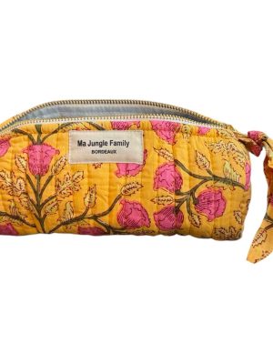 Trousse à crayons jaune en coton indien matelassé. Mode boheme Ma Jungle Family