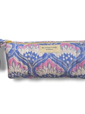 Trousse à crayons lotus bleu en coton indien matelassé. Mode boheme Ma Jungle Family