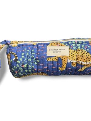 Trousse à crayons tigre bleu en coton indien matelassé. Mode boheme Ma Jungle Family