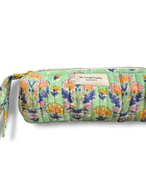 Trousse à crayons menthe en coton indien matelassé. Mode boheme Ma Jungle Family