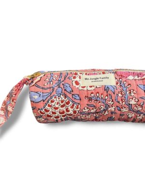 Trousse à crayons Rose en coton indien matelassé. Mode boheme Ma Jungle Family